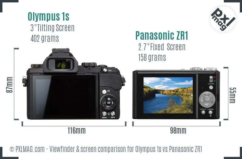 Olympus 1s vs Panasonic ZR1 Screen and Viewfinder comparison