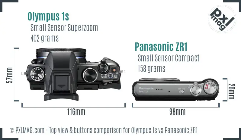 Olympus 1s vs Panasonic ZR1 top view buttons comparison
