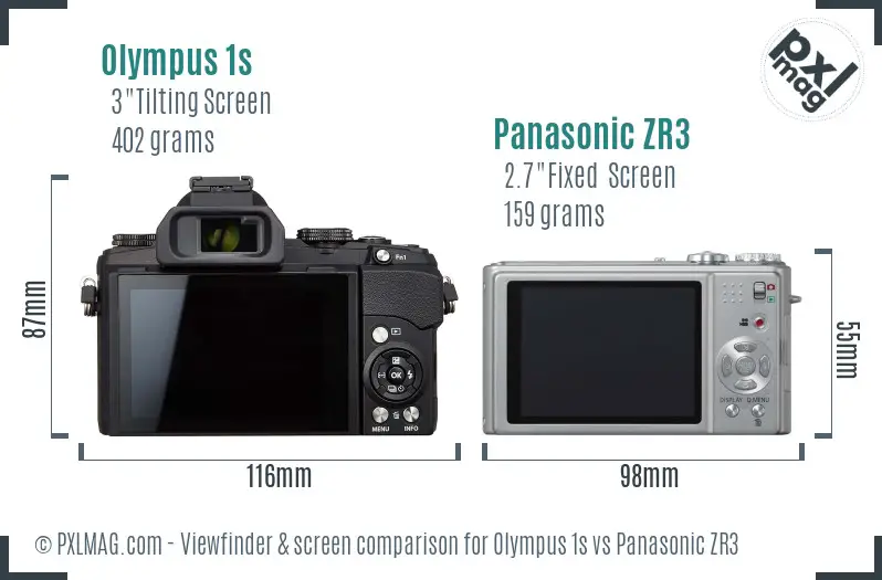 Olympus 1s vs Panasonic ZR3 Screen and Viewfinder comparison