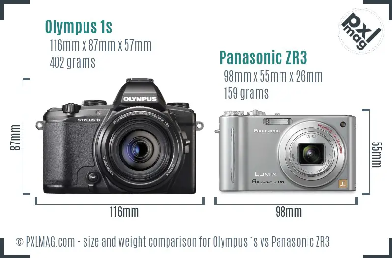 Olympus 1s vs Panasonic ZR3 size comparison