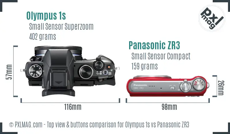 Olympus 1s vs Panasonic ZR3 top view buttons comparison