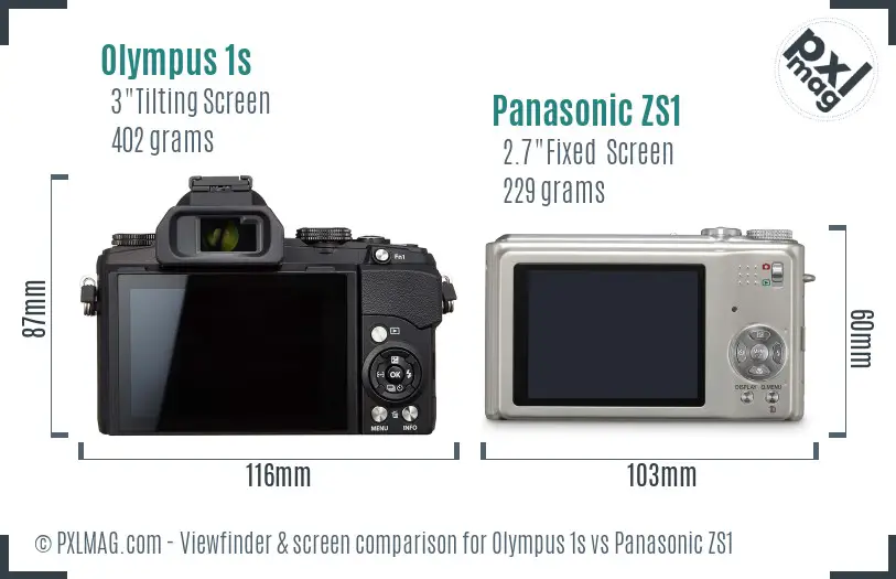 Olympus 1s vs Panasonic ZS1 Screen and Viewfinder comparison