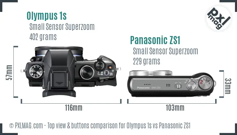 Olympus 1s vs Panasonic ZS1 top view buttons comparison