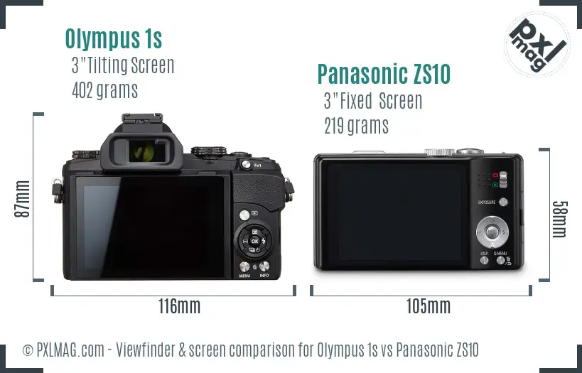 Olympus 1s vs Panasonic ZS10 Screen and Viewfinder comparison
