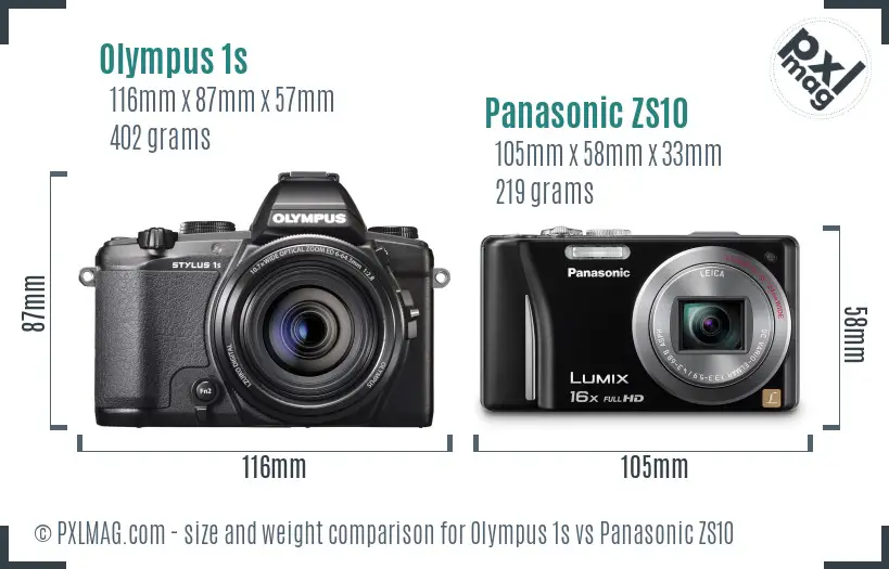 Olympus 1s vs Panasonic ZS10 size comparison