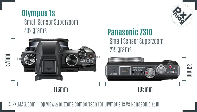 Olympus 1s vs Panasonic ZS10 top view buttons comparison