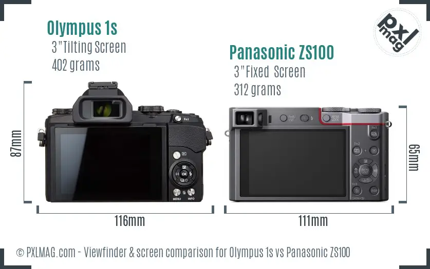 Olympus 1s vs Panasonic ZS100 Screen and Viewfinder comparison