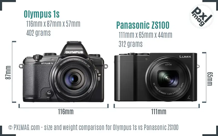 Olympus 1s vs Panasonic ZS100 size comparison