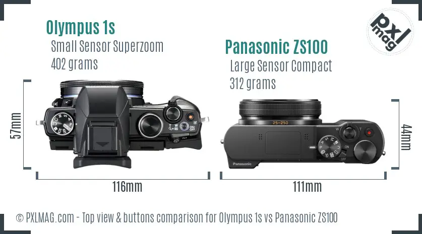 Olympus 1s vs Panasonic ZS100 top view buttons comparison