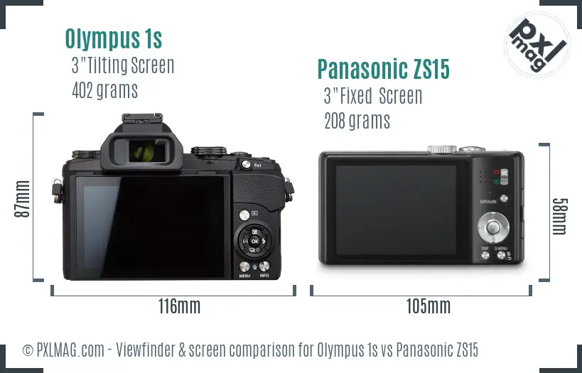 Olympus 1s vs Panasonic ZS15 Screen and Viewfinder comparison
