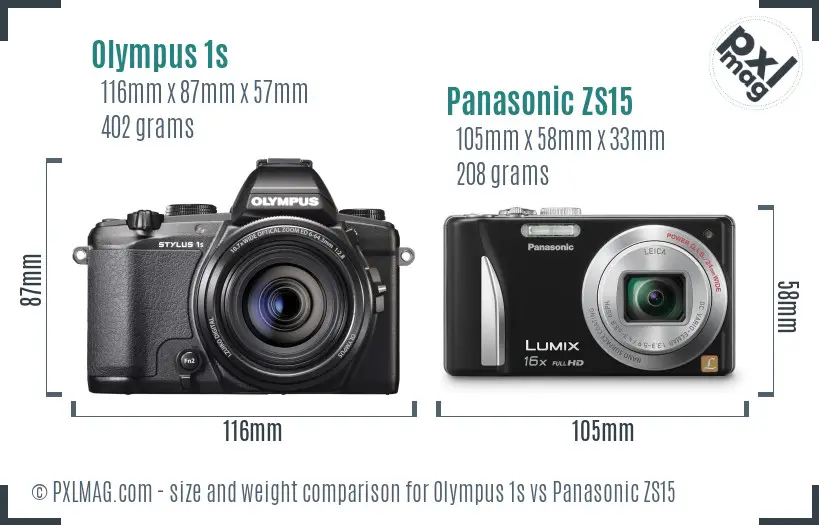 Olympus 1s vs Panasonic ZS15 size comparison