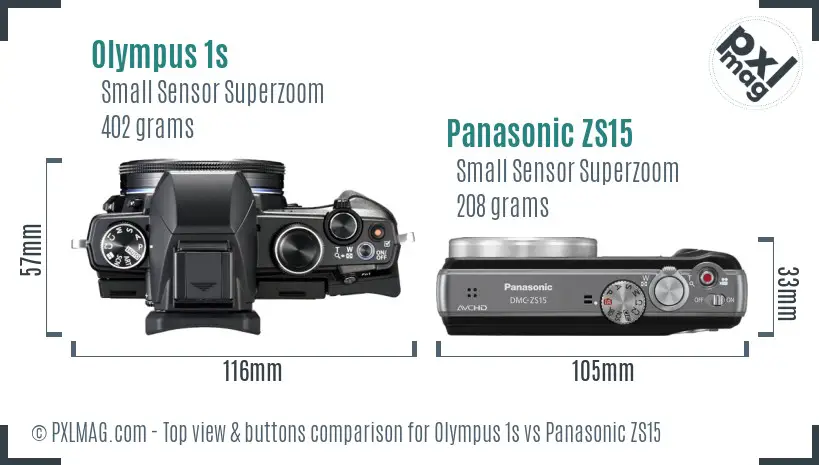 Olympus 1s vs Panasonic ZS15 top view buttons comparison