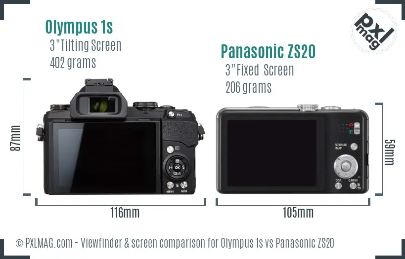 Olympus 1s vs Panasonic ZS20 Screen and Viewfinder comparison