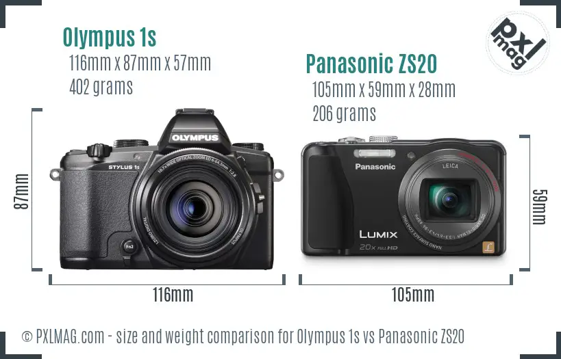 Olympus 1s vs Panasonic ZS20 size comparison