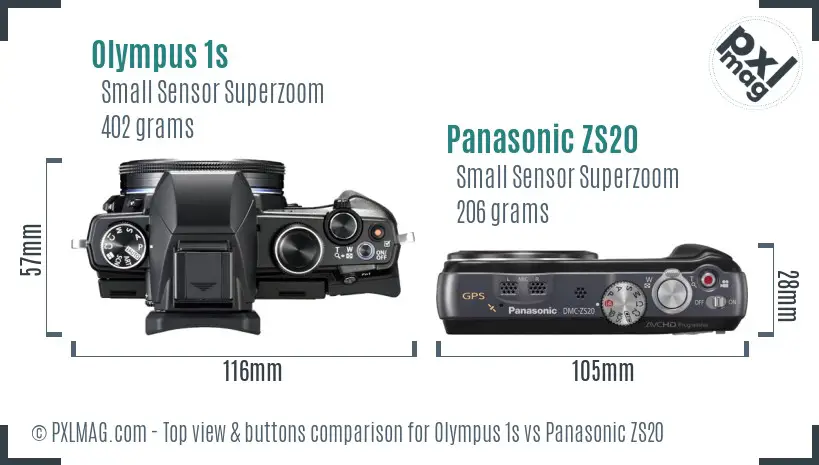 Olympus 1s vs Panasonic ZS20 top view buttons comparison