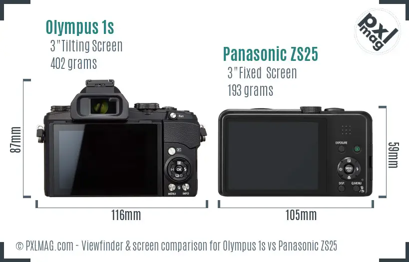 Olympus 1s vs Panasonic ZS25 Screen and Viewfinder comparison