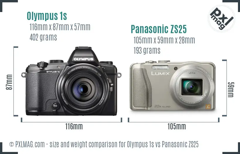 Olympus 1s vs Panasonic ZS25 size comparison