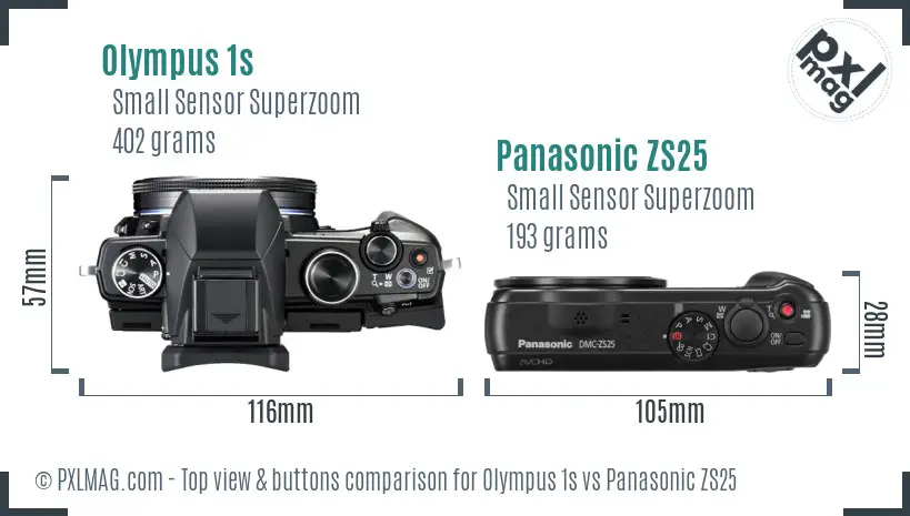 Olympus 1s vs Panasonic ZS25 top view buttons comparison
