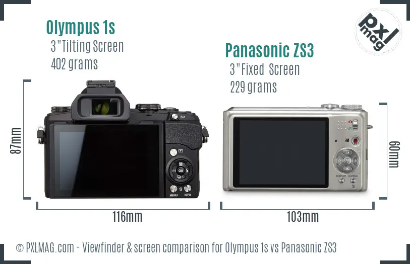 Olympus 1s vs Panasonic ZS3 Screen and Viewfinder comparison