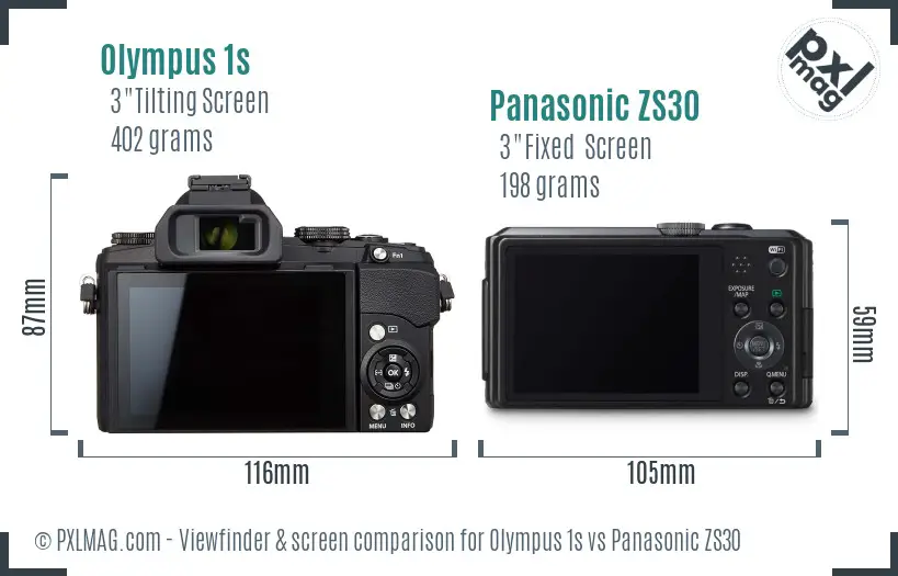 Olympus 1s vs Panasonic ZS30 Screen and Viewfinder comparison