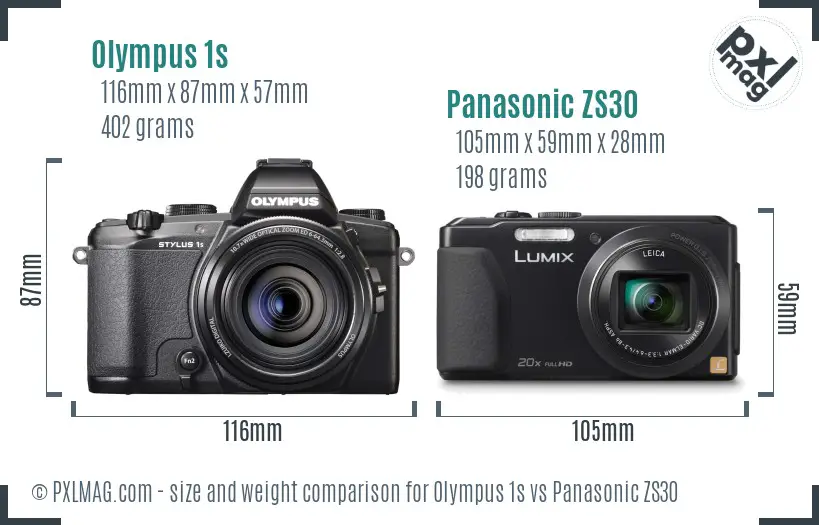 Olympus 1s vs Panasonic ZS30 size comparison