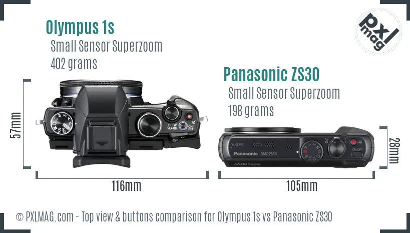 Olympus 1s vs Panasonic ZS30 top view buttons comparison