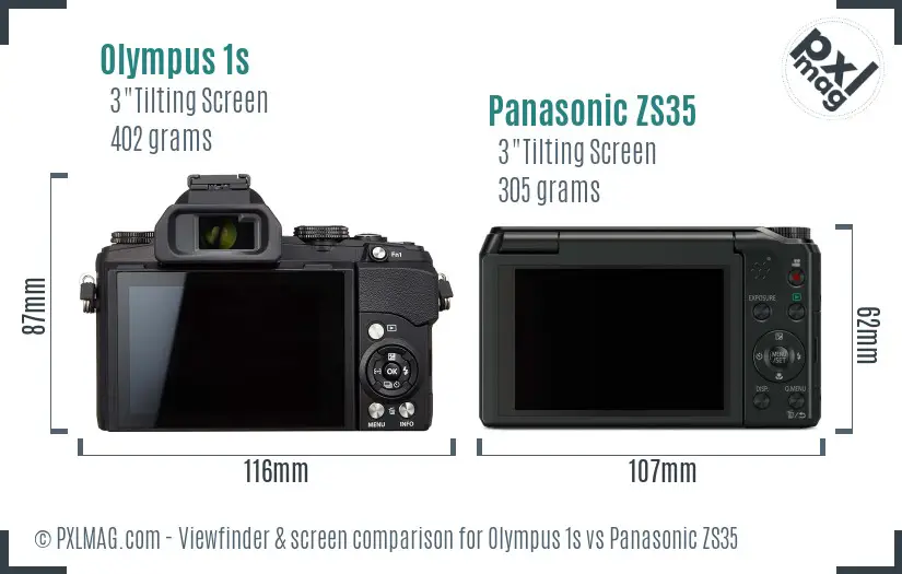 Olympus 1s vs Panasonic ZS35 Screen and Viewfinder comparison