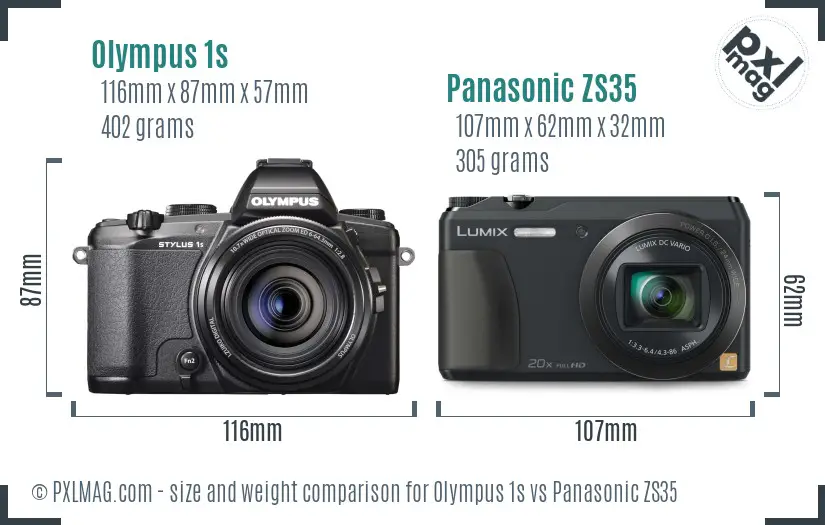 Olympus 1s vs Panasonic ZS35 size comparison