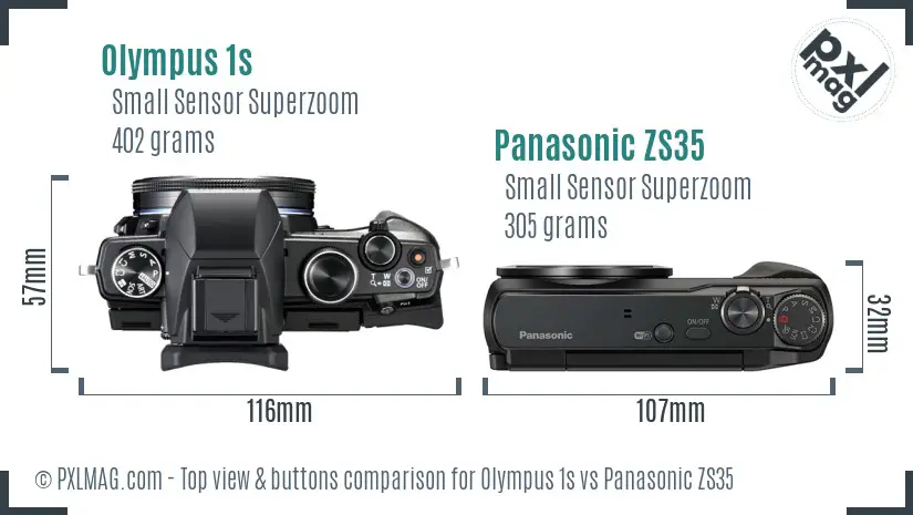 Olympus 1s vs Panasonic ZS35 top view buttons comparison