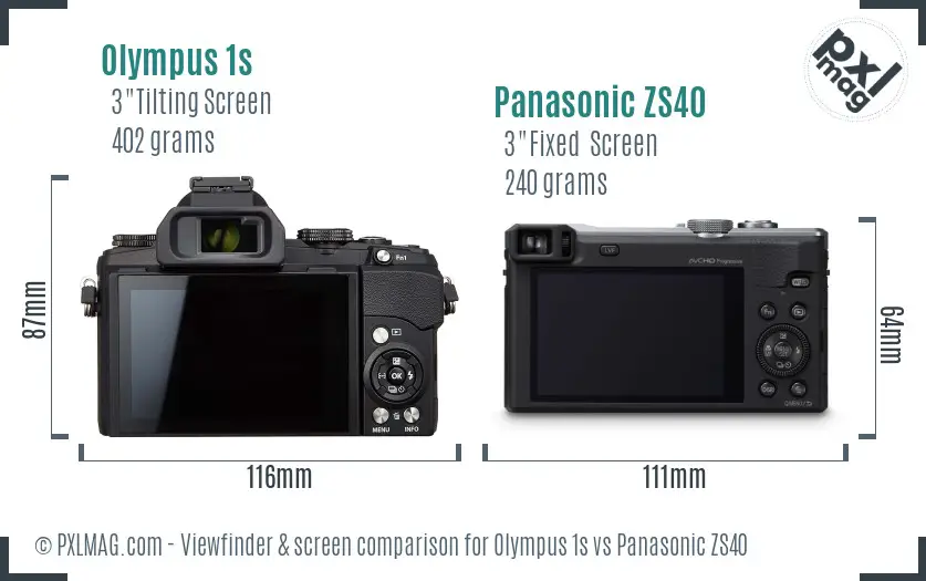 Olympus 1s vs Panasonic ZS40 Screen and Viewfinder comparison