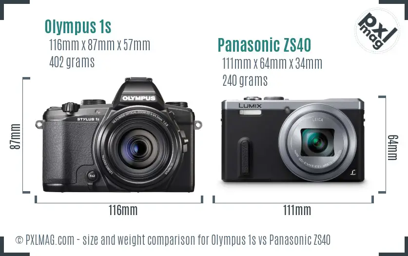 Olympus 1s vs Panasonic ZS40 size comparison