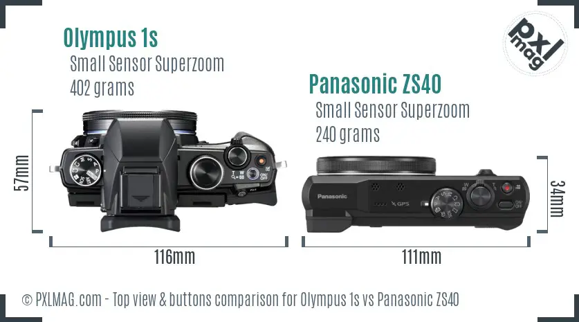 Olympus 1s vs Panasonic ZS40 top view buttons comparison