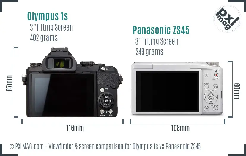 Olympus 1s vs Panasonic ZS45 Screen and Viewfinder comparison