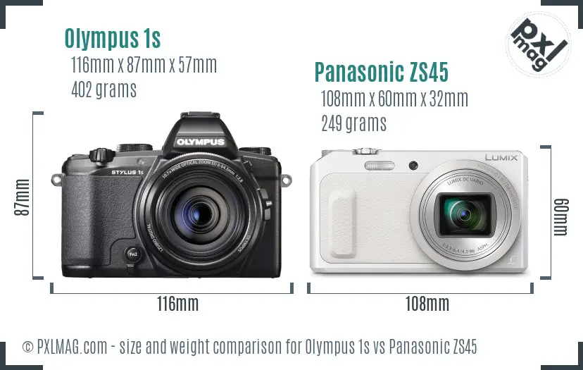 Olympus 1s vs Panasonic ZS45 size comparison