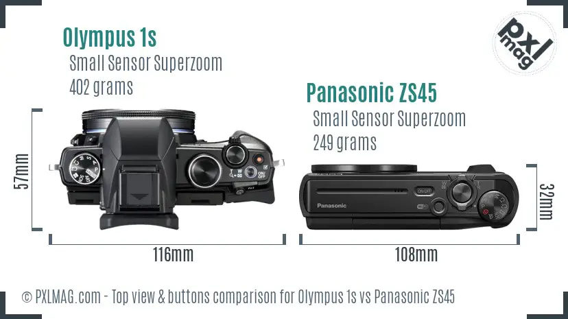 Olympus 1s vs Panasonic ZS45 top view buttons comparison