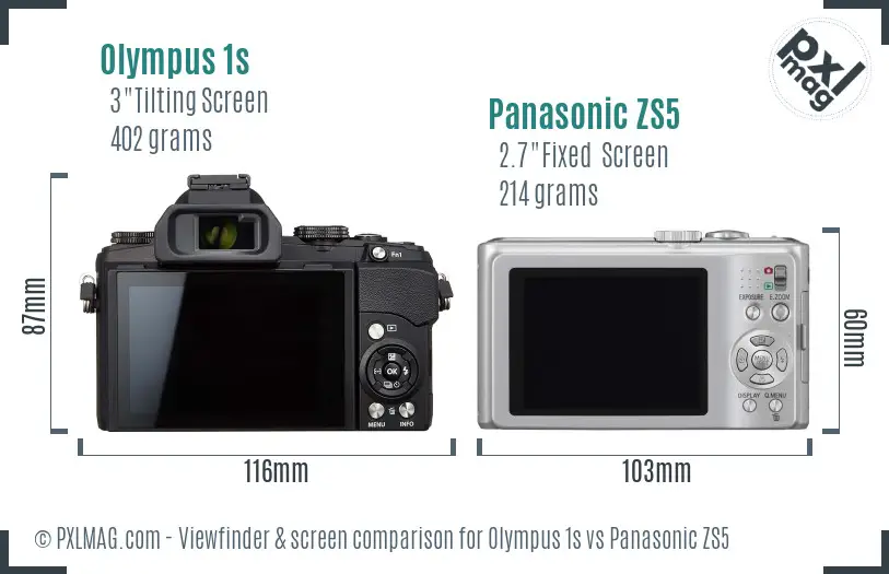 Olympus 1s vs Panasonic ZS5 Screen and Viewfinder comparison