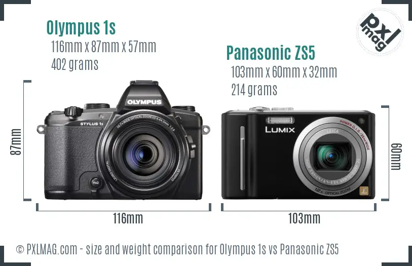 Olympus 1s vs Panasonic ZS5 size comparison