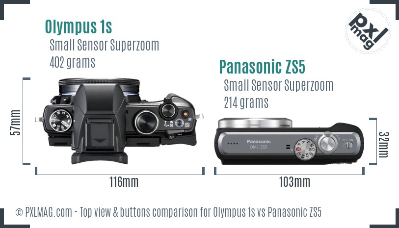Olympus 1s vs Panasonic ZS5 top view buttons comparison