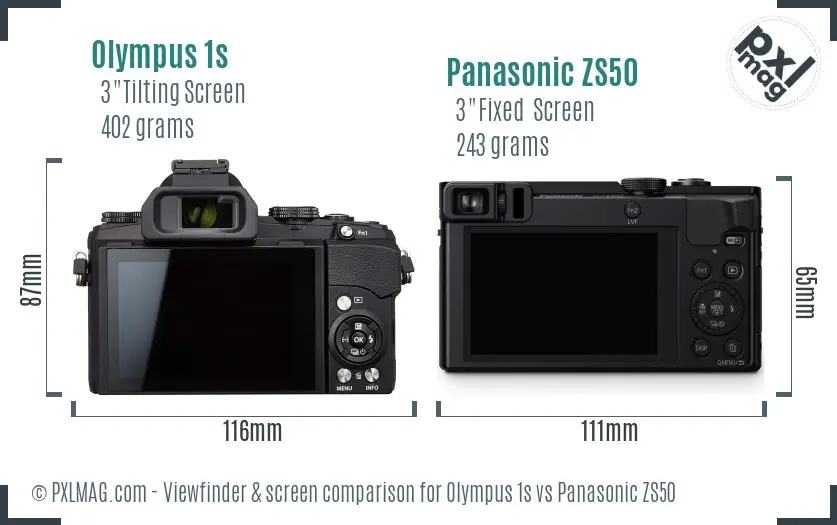 Olympus 1s vs Panasonic ZS50 Screen and Viewfinder comparison