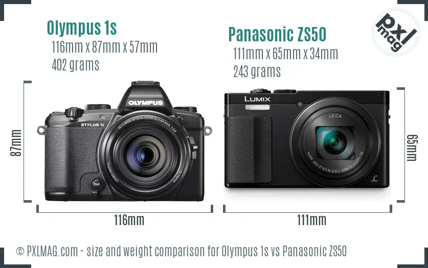 Olympus 1s vs Panasonic ZS50 size comparison
