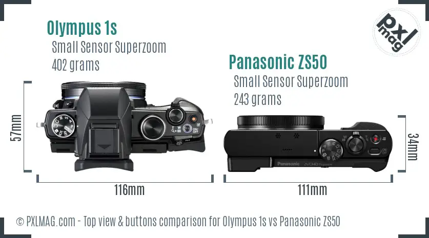 Olympus 1s vs Panasonic ZS50 top view buttons comparison