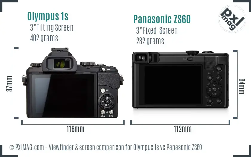 Olympus 1s vs Panasonic ZS60 Screen and Viewfinder comparison