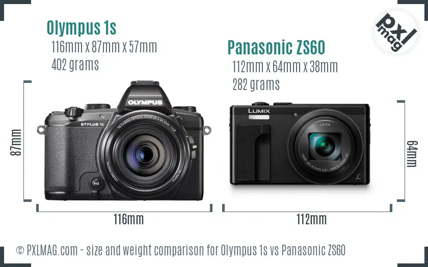 Olympus 1s vs Panasonic ZS60 size comparison