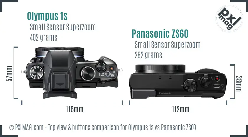 Olympus 1s vs Panasonic ZS60 top view buttons comparison