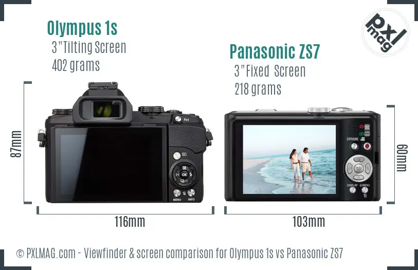Olympus 1s vs Panasonic ZS7 Screen and Viewfinder comparison