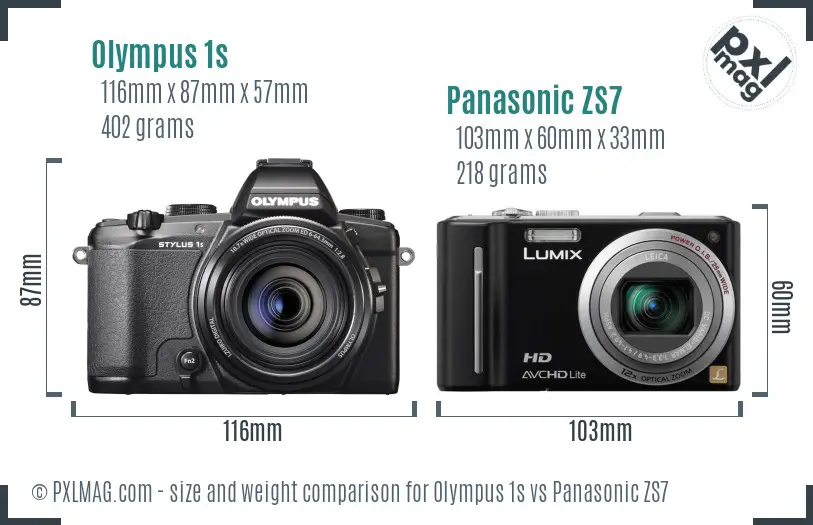 Olympus 1s vs Panasonic ZS7 size comparison