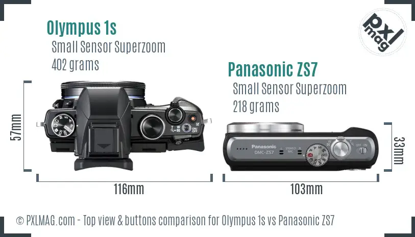 Olympus 1s vs Panasonic ZS7 top view buttons comparison