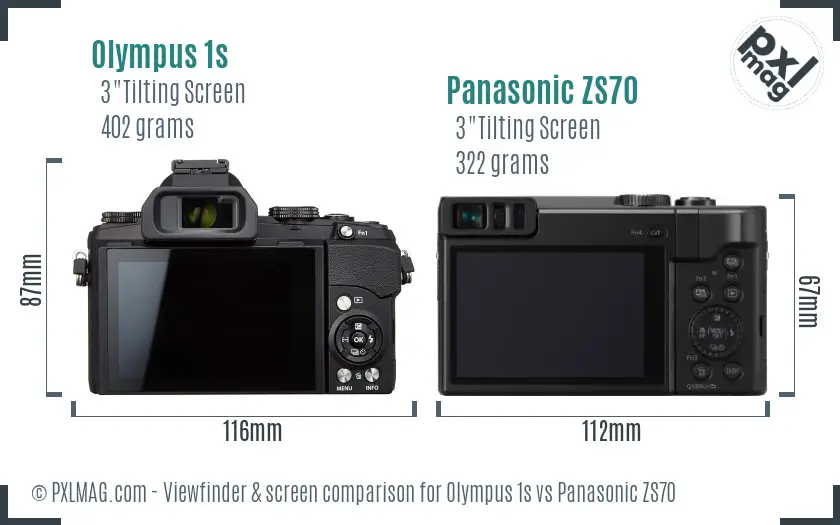 Olympus 1s vs Panasonic ZS70 Screen and Viewfinder comparison