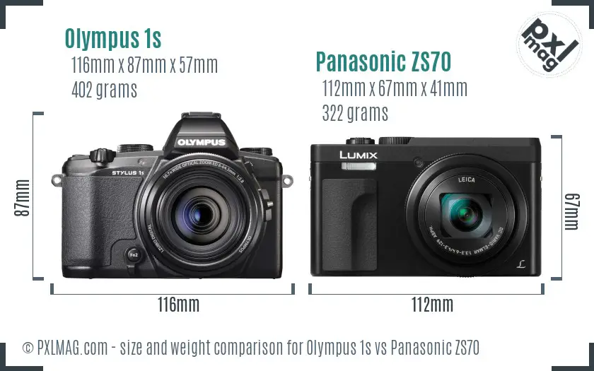 Olympus 1s vs Panasonic ZS70 size comparison