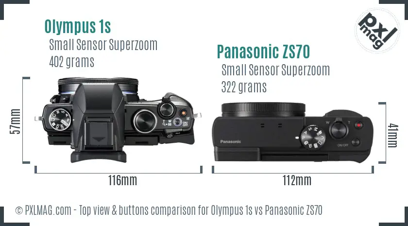 Olympus 1s vs Panasonic ZS70 top view buttons comparison